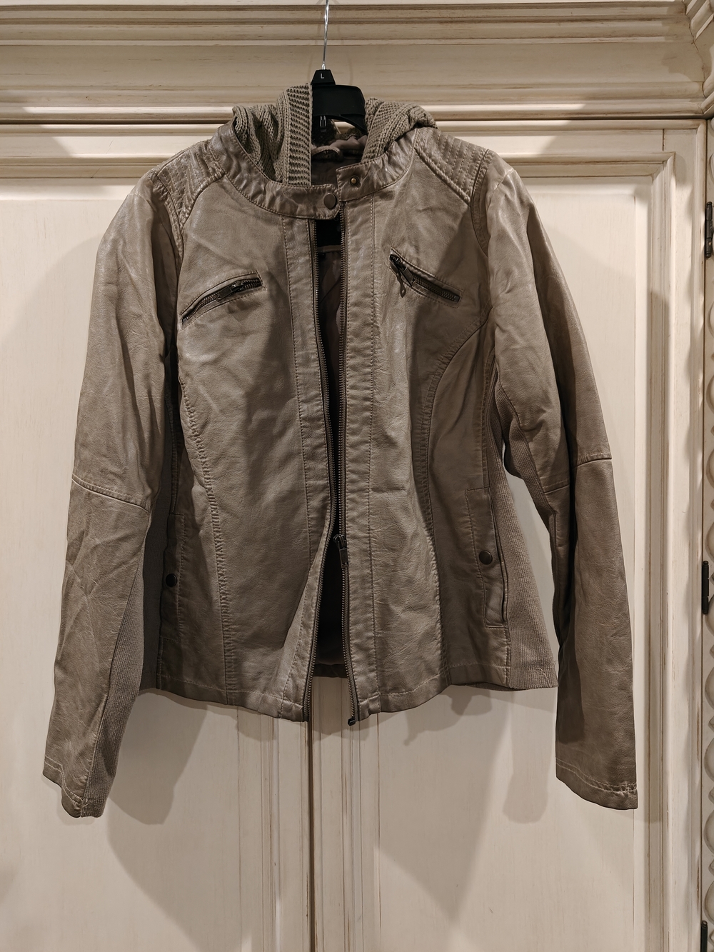 Maurices Taupe Pleather Hooded Jacket